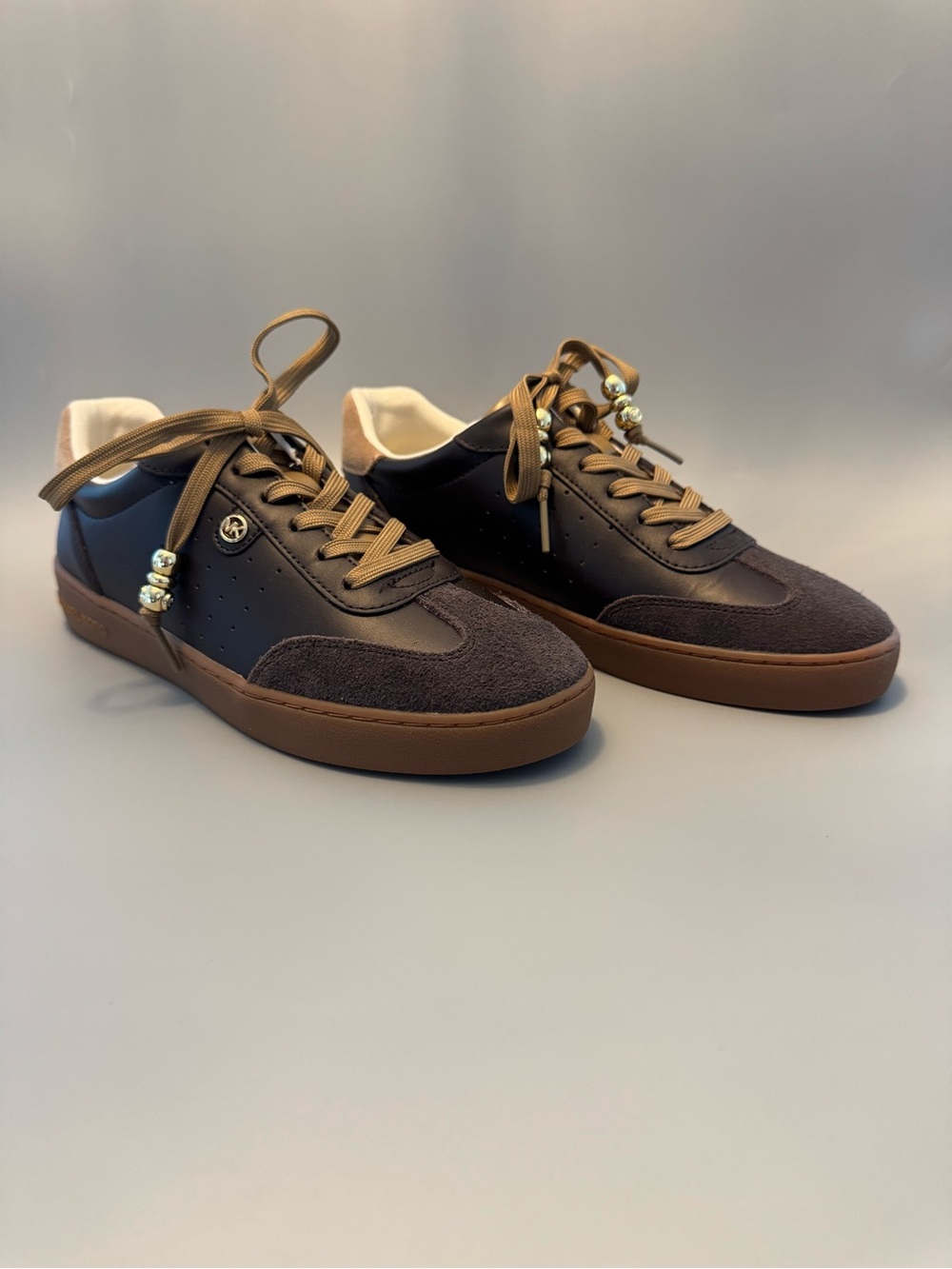 Michael Kors Brown and Tan Low-Top Sneakers with Bead Accents